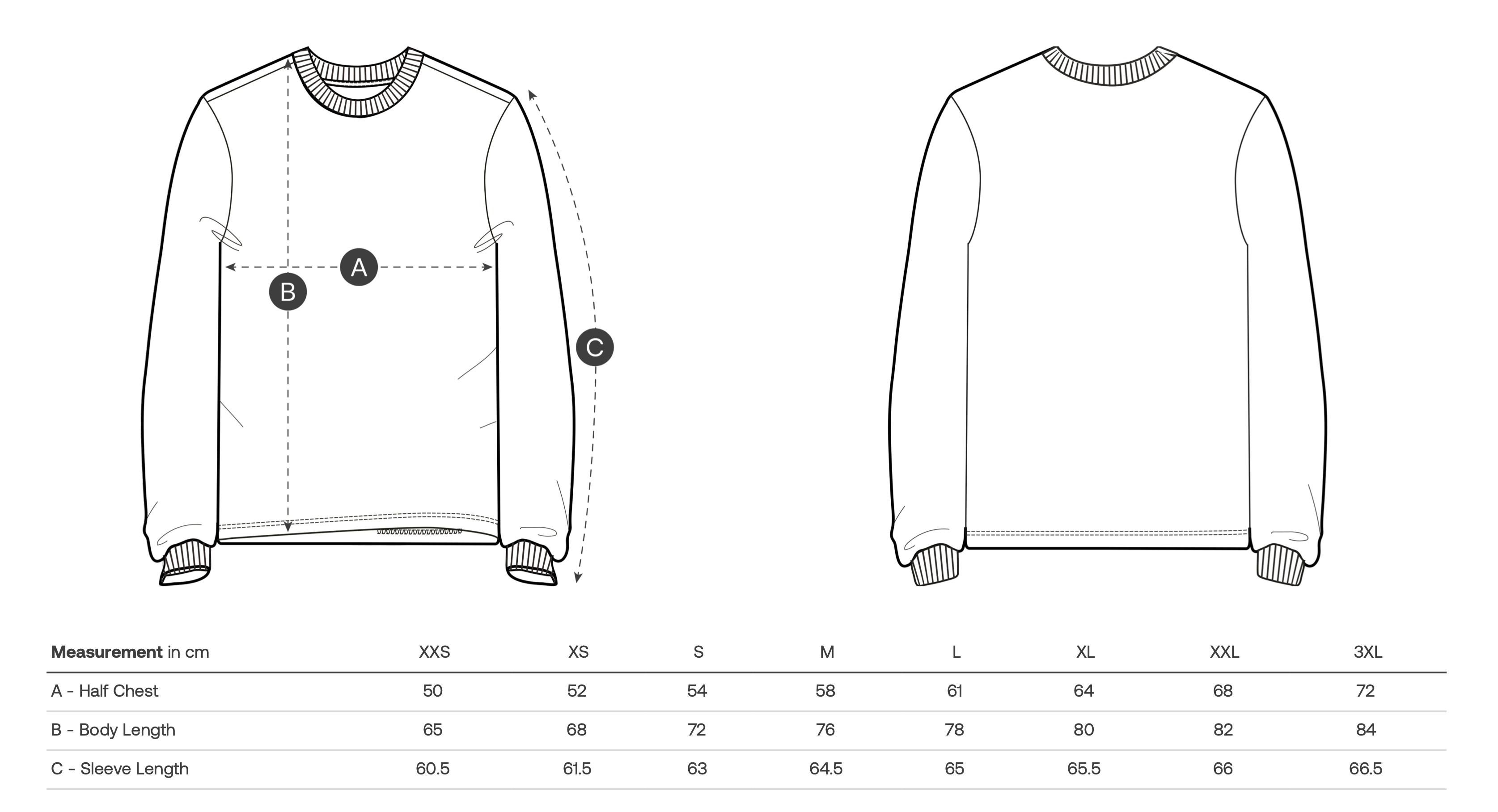 Size chart - Longsleeve T-shirt Ottomilainsu